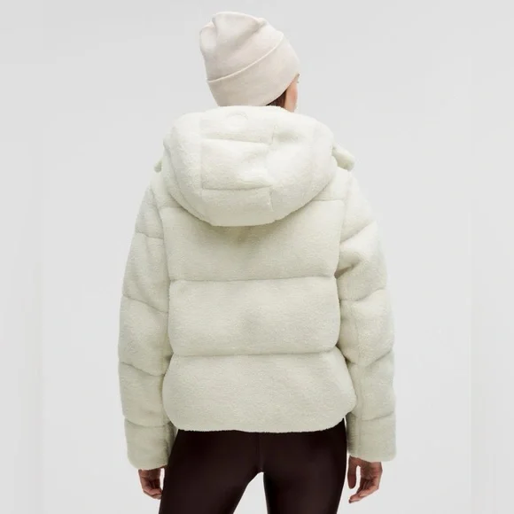 NWOT Lululemon Wunder Puff Cropped Jacket Texture Fleece Goose Down Bone sz 6 - Picture 5 of 16